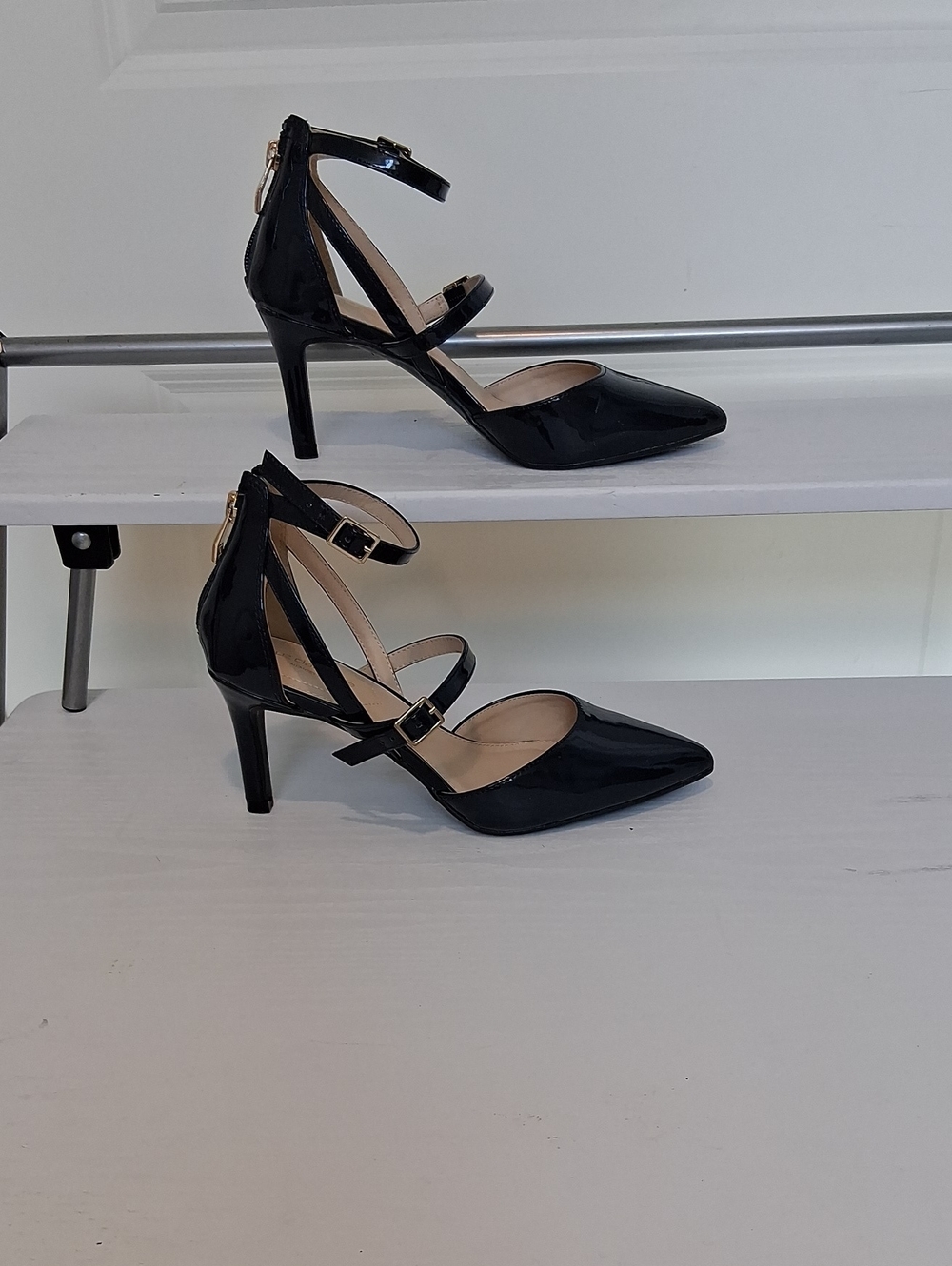 Liz Claiborne Black Patent Pointed-Toe Double-Ankle Strap Heels